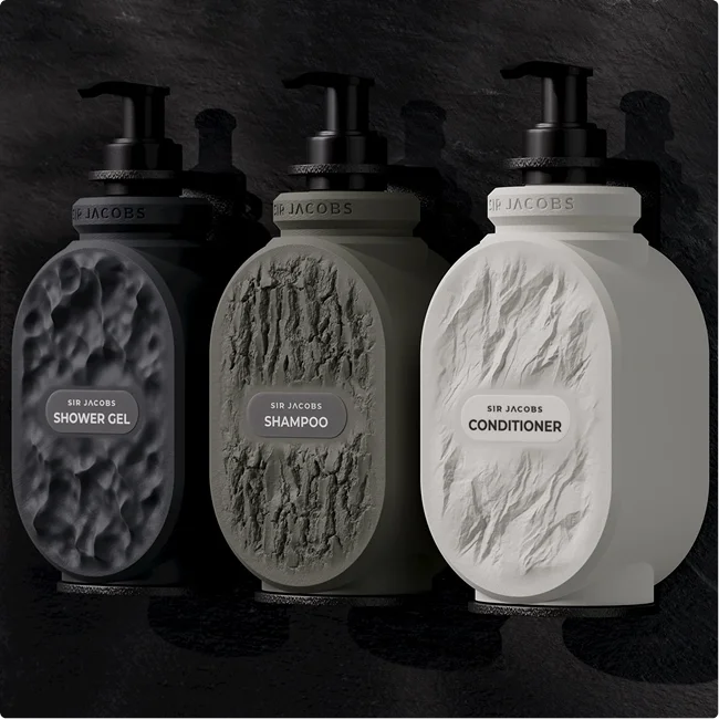 Three Sir Jacobs porcelain dispensers on a dark ground