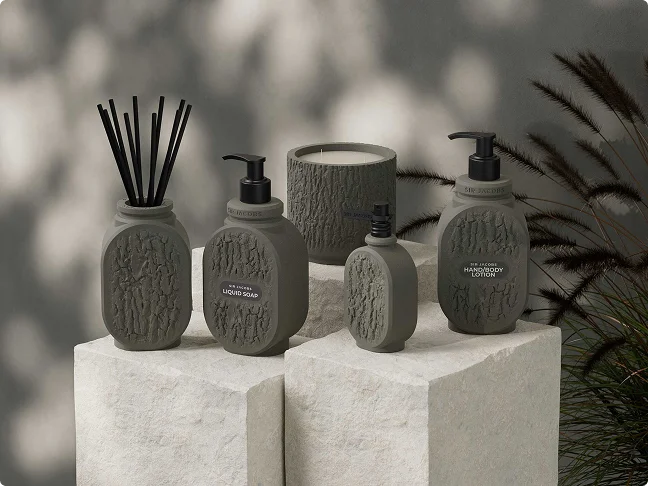 Sir Jacobs vessels arranged on plinths in a styled interior