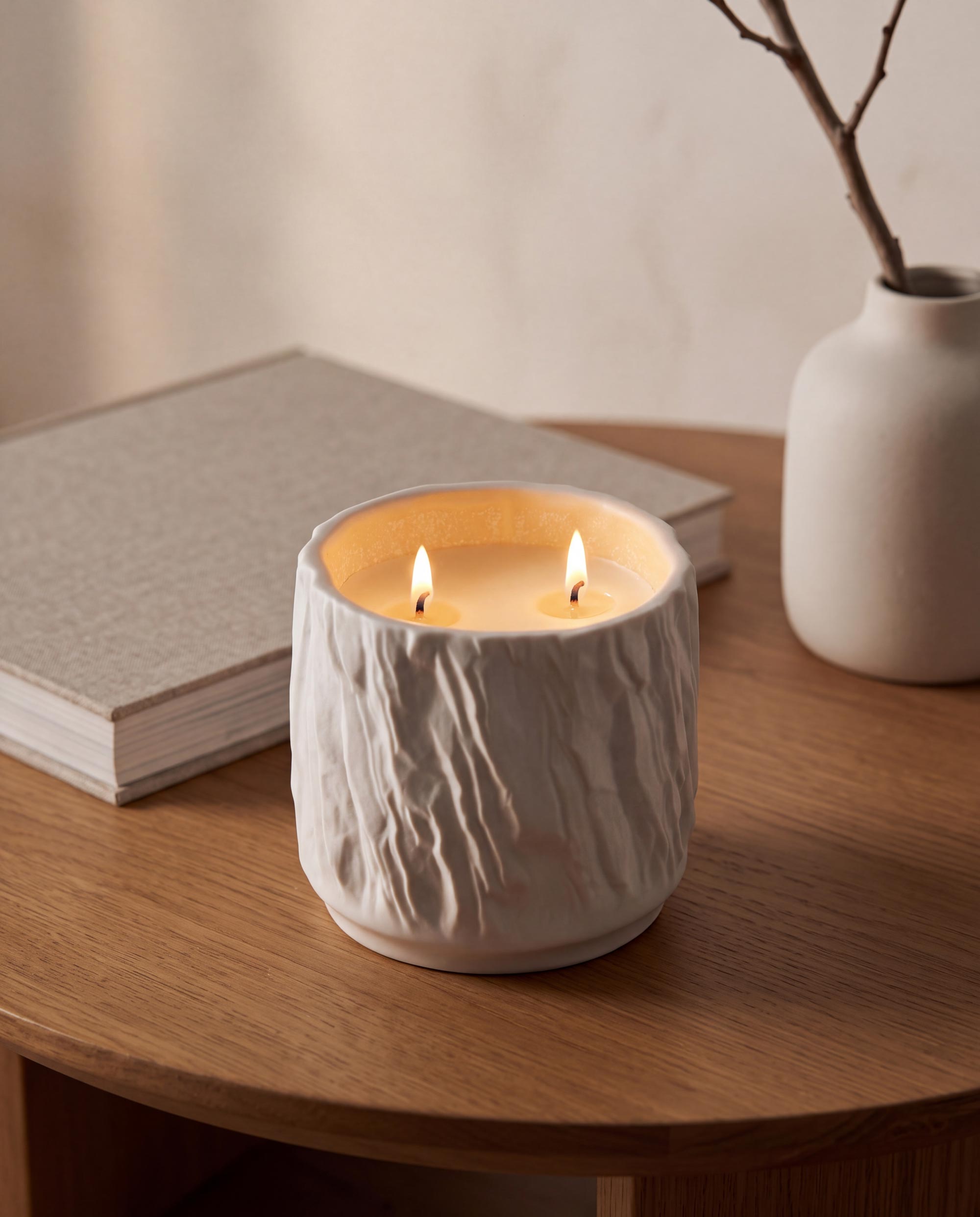 White Quarry candle in handmade porcelain